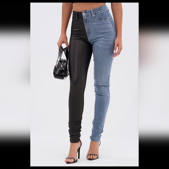 AKIRA Denim - Akira Flex Fit Extreme Stretch Half And Half PU High Waist Skinny Jeans